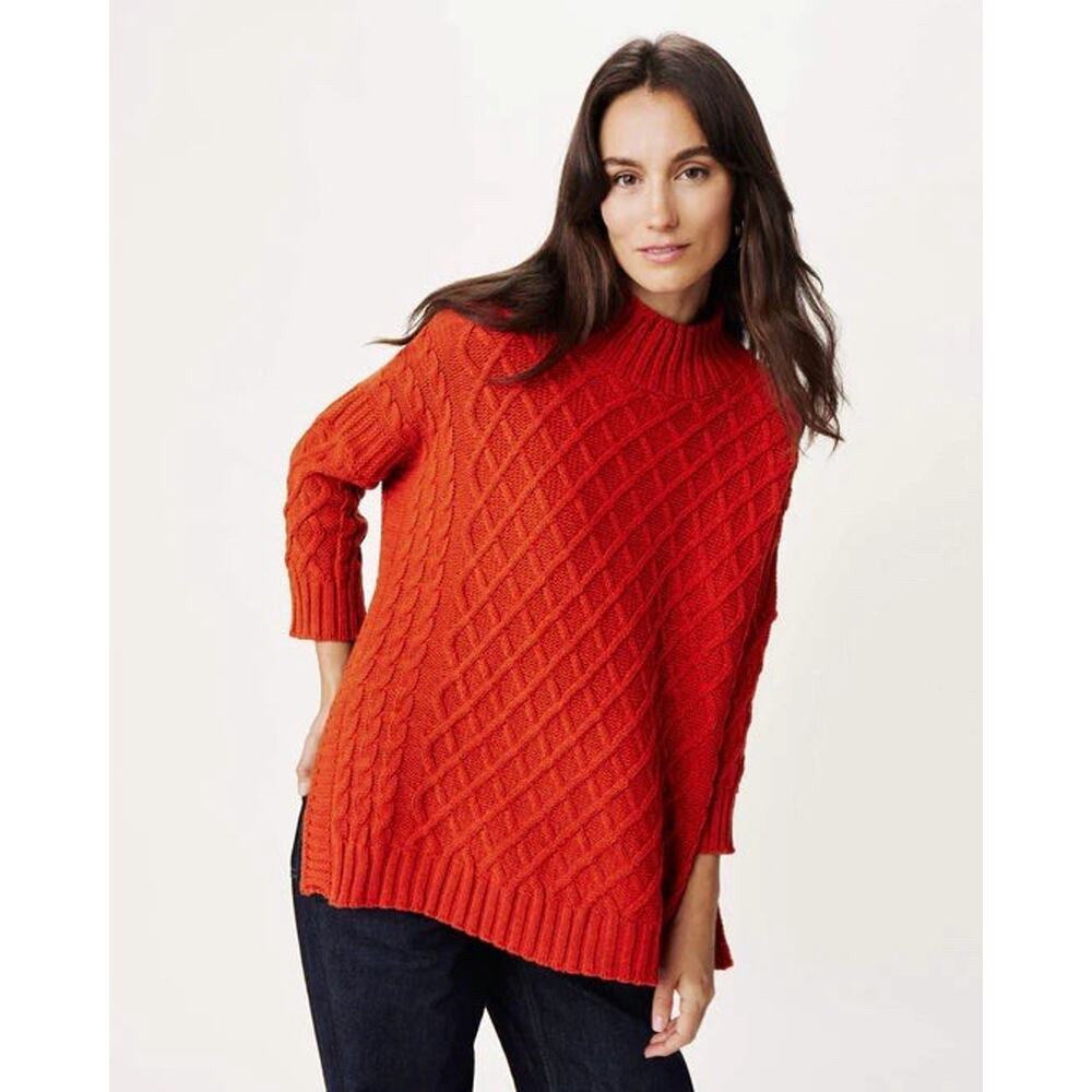 Mer Sea Sweater‎ One Size Orange Paprika Lisbon Traveler Lattice Knit Boxy